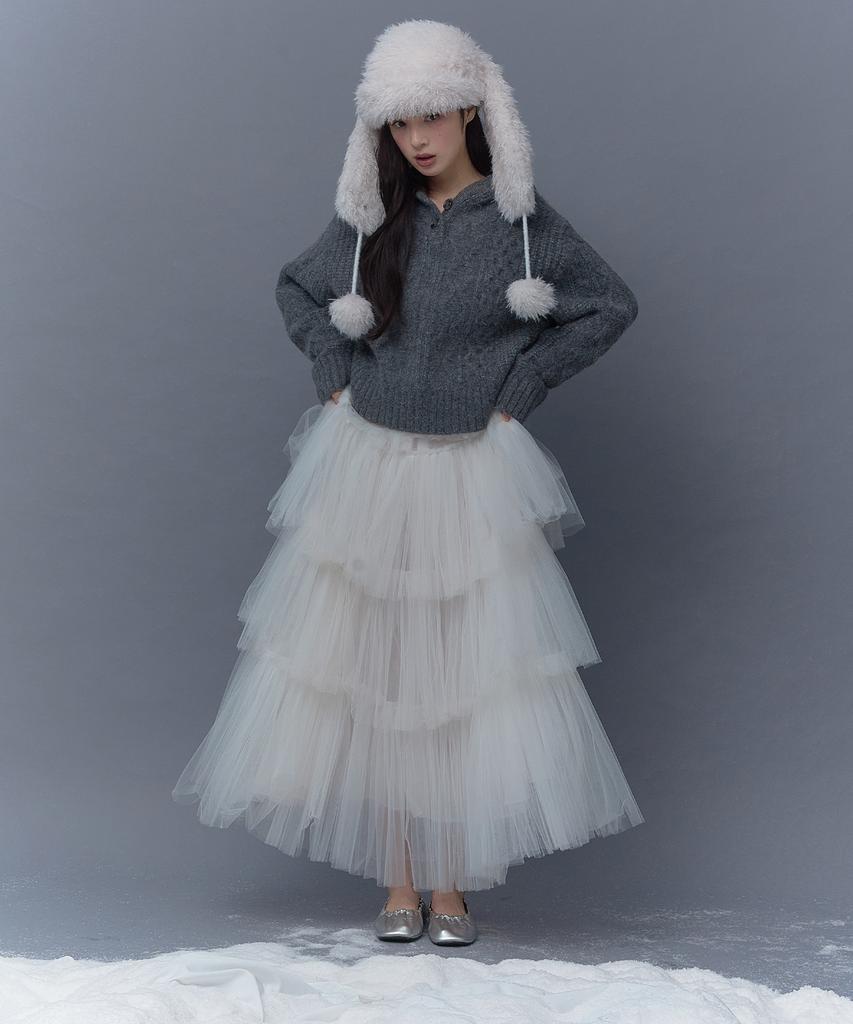 Deotiseu Angora Cream Cable Hood Knit_Tt5W303Ch
