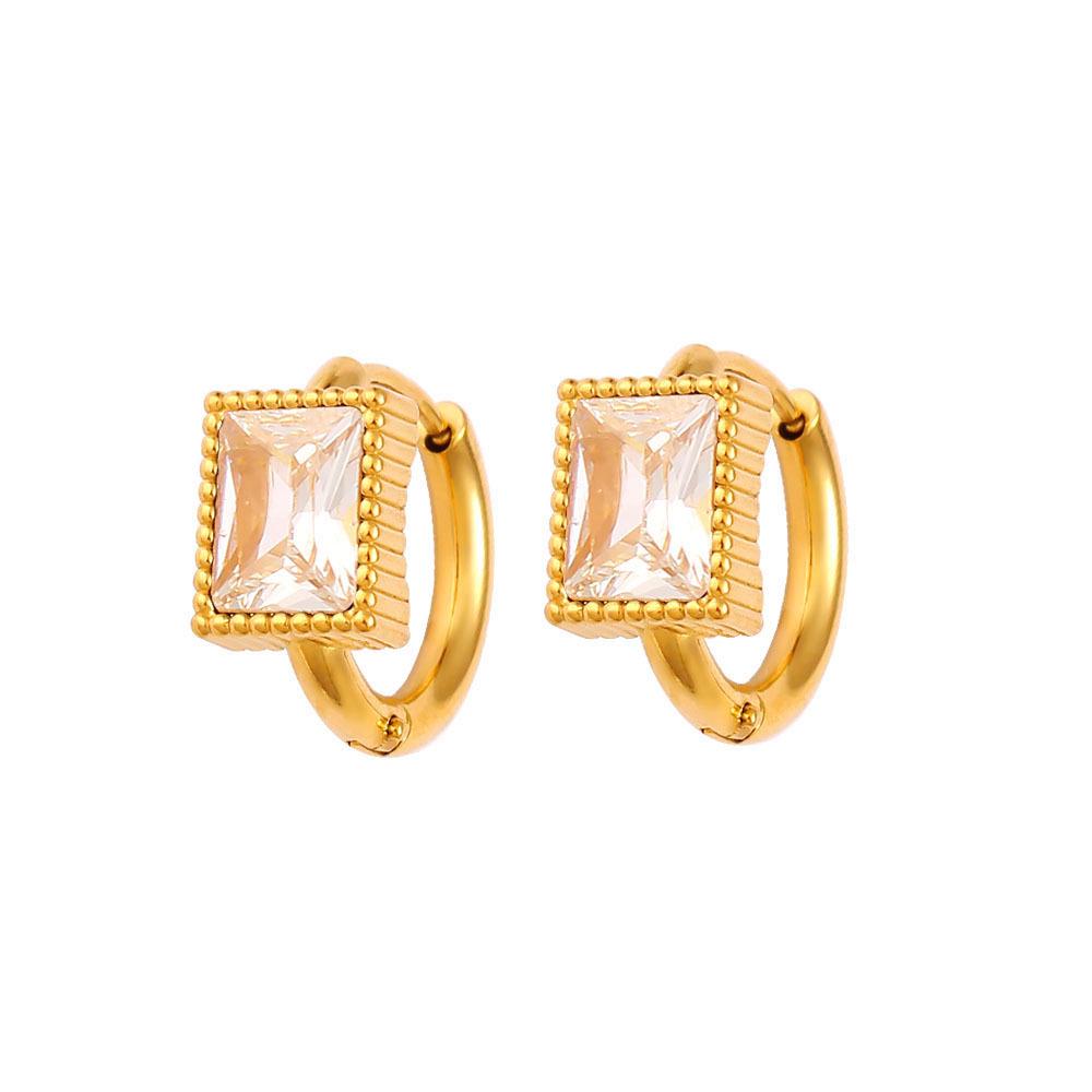 Elegant Geometric Diamond Square Earrings: Titanium Steel 18K Gold Hoops for Women белый