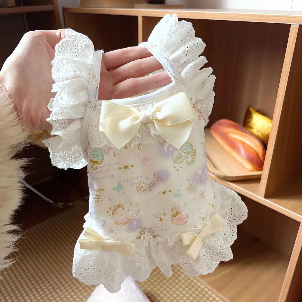 Pet Lace Camisole Printed Vest Cute Dress Teddy Home Clothes Cat Toddler Camisole Skirt Puppy Clothes Cooling Vest for Dog