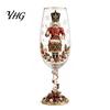 Creative Christmas Table Ornament Nutcracker Champagne Glass, 350ml Hand Painted Holiday Wine High Borosilicate Glassware Decorative Drinkware