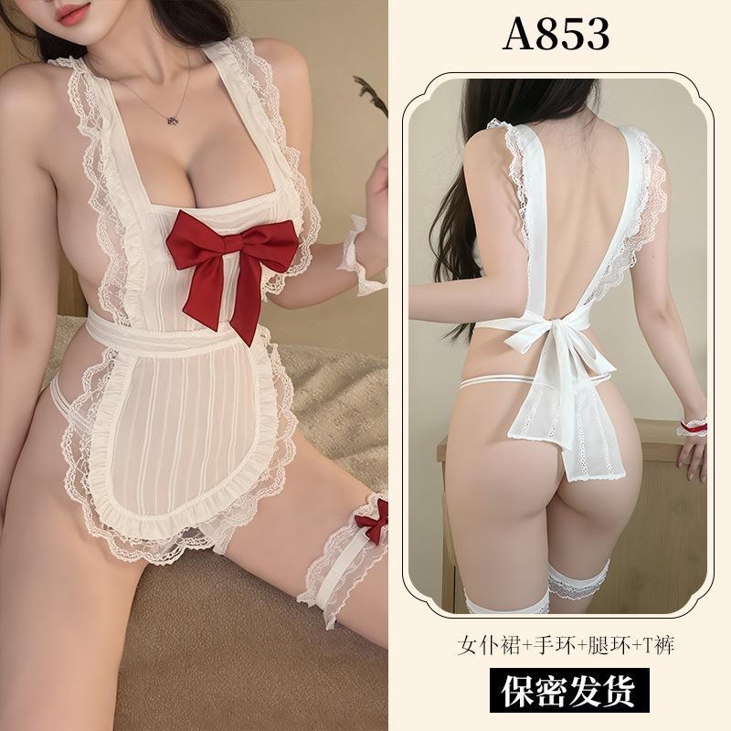 Sexy Lingerie Playful Maid Naked Back Dress Sexy Pure Lust Ruffle Edge Apron Lace Passion Free Uniform