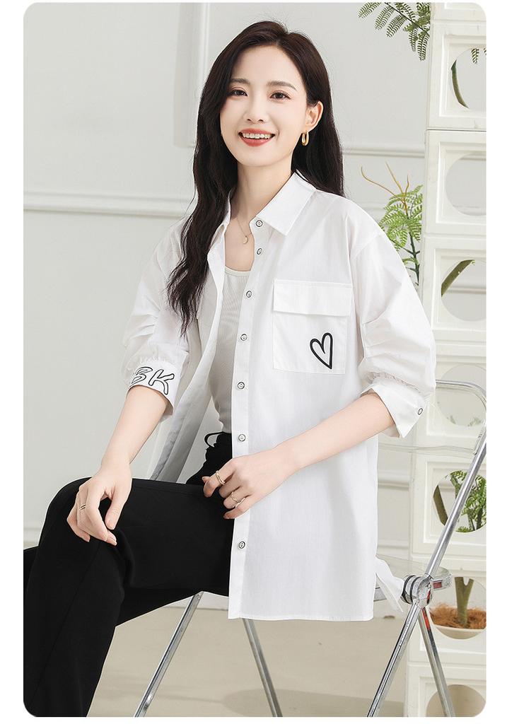 [Shirt] Summer collar solid color thin cardigan temperament versatile mid length shirt for women