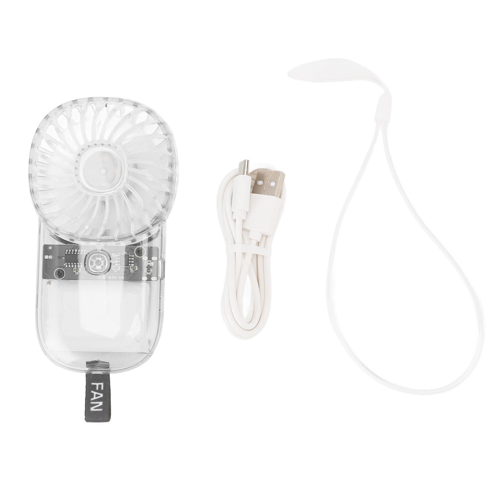 

Портативный ручной вентилятор с сильным ветром, красочным светом, аккумулятором 1200 мАч, тихим мини-вентилятором со шнурком прозрачный