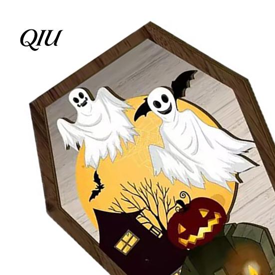 Halloween Entrance Sign Wooden Tombstone Shaped Table Block Spooky Ghost Pumpkin Durable Decor Bat Castles Tiered Tray Centerpiece for Party
