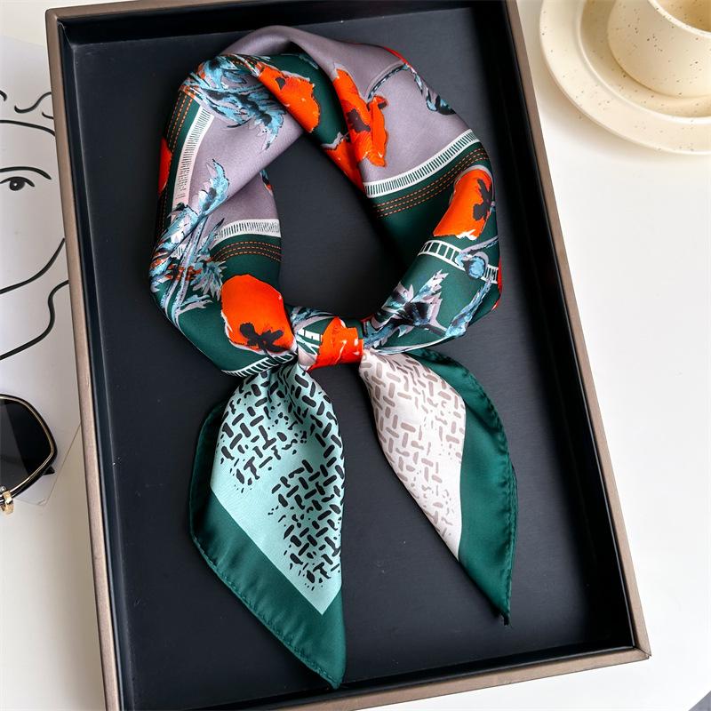 Simulation silk 71x71cm headscarf women's shawl travel scarf fashion light luxury scarf flower circle silk scarf square scarf