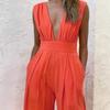 Fashion Style Casual Loose Sleeveless Sexy Deep V Jumpsuit Fashion Cotton Linen Loose Pants Loose Jumpsuit