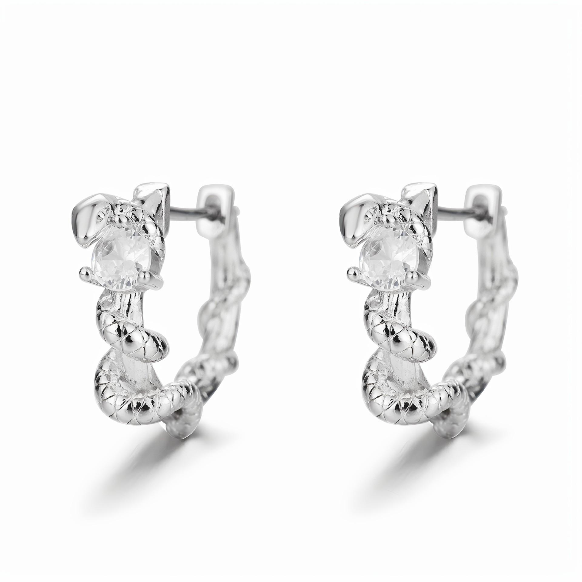 Year Of The Snake Limited Needle Snake Wrapped Zircon Earrings Hip Hop Vintage Men S And Women S Versatile Trend Earrings