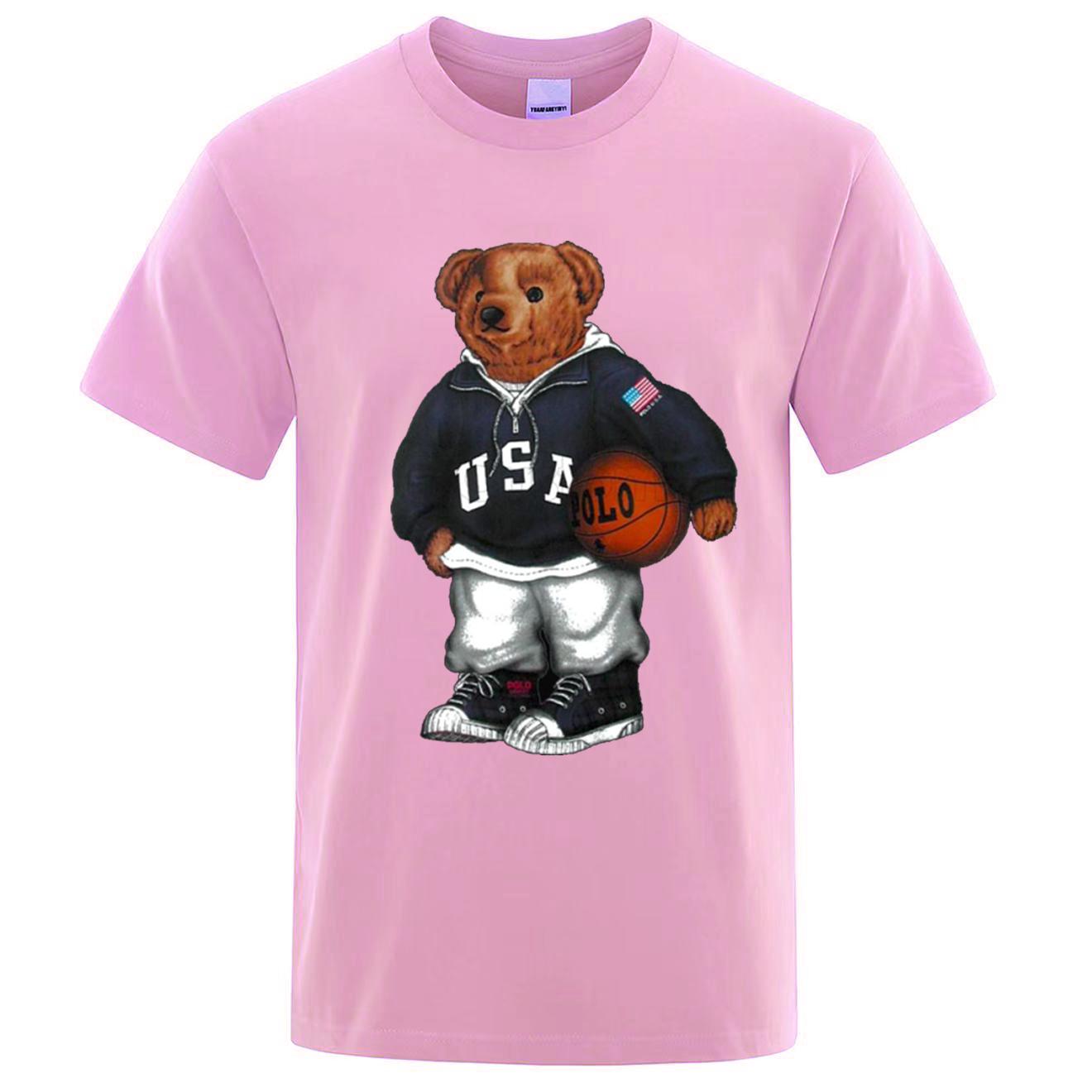 

Футболки из хлопка в стиле ретро с минималистичным принтом медведя, летняя мужская футболка из 100% чистого хлопка, удобная, дышащая, повседневная, модная, мужская одежда для активного отдыха XXXL