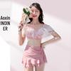 Women's Two-Piece Slimming Swimsuit with Flat-Leg Skirt and Small Chest Support