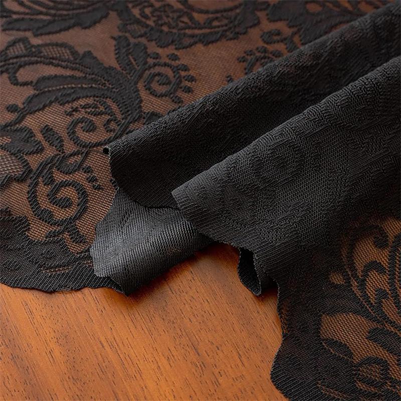 1pc Black Lace Tablecloth with Phoenix Tail Flower Embroidery for A Wedding, Suitable for Outdoor Parties and Home Decoration