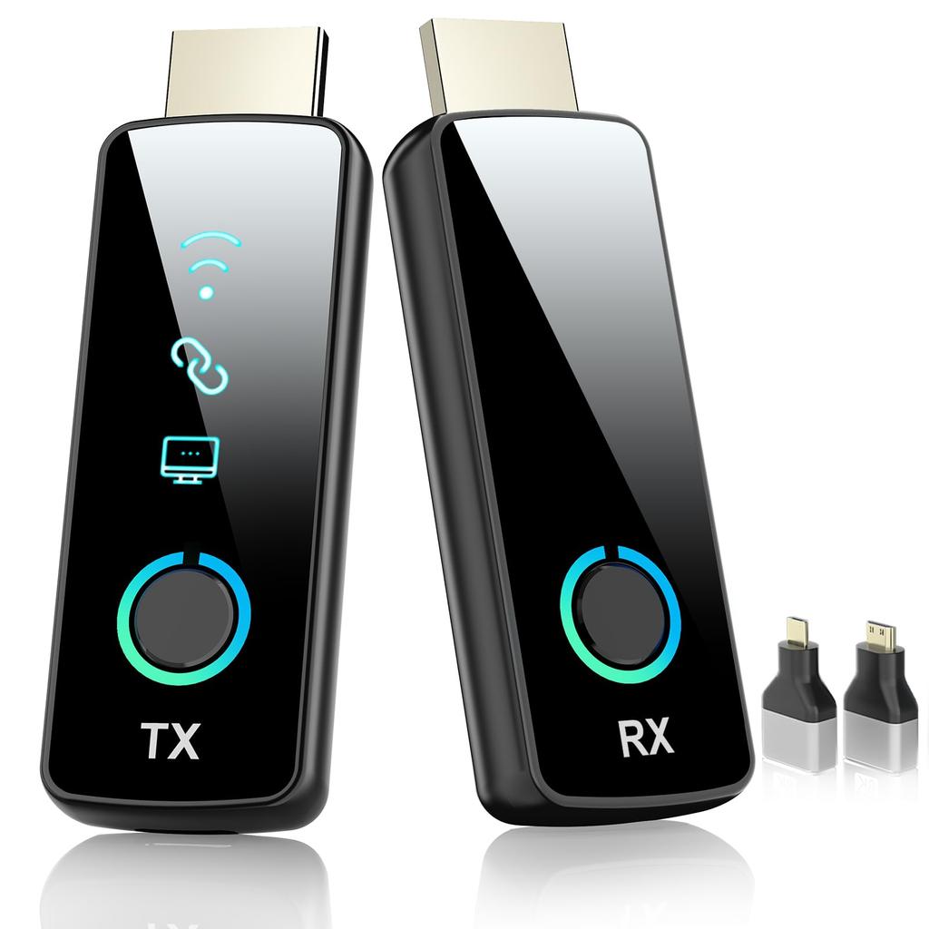 [New in 2025] Tongtion Wireless HDMI TransmitterReceiver Set, Wireless HDMI with Compact LED Display, Plug and Play, No Wi-Fi & Setup Required,