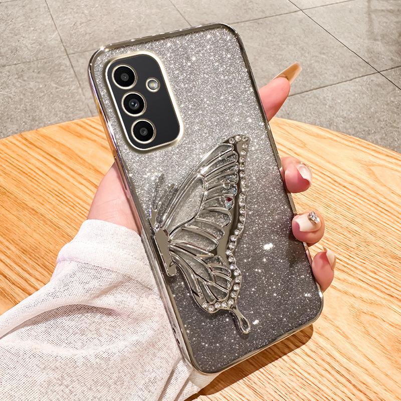 Applicable To Samsung A17 Mobile Phone Case S23 Electroplating Glitter M15 Diamond Quicksand A73 Butterfly A22S Protective Case