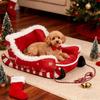 Cat Sled Pet Bed Festive Christmas Gift with Red and White Snowflake Design Comfortable Durable Mat for Small Dogs Large Cats