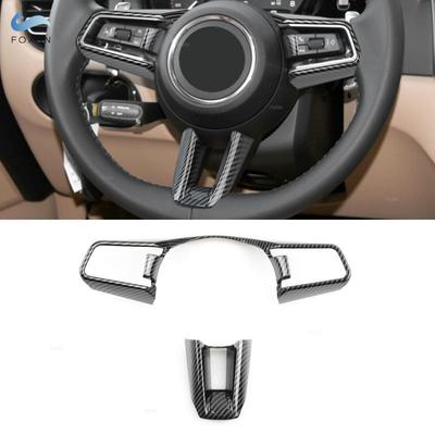 For Porsche Cayenne 2pcs Car ABS Carbon Fiber Texture Interior Steering Wheel Button Cover Protective Trim