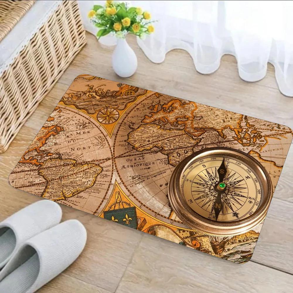 1pc Retro Navigation Map Bathroom Absorbent Mats Anti-Slip Mats Home Decor Supplies Carpets Home Kitchen Floor Mats