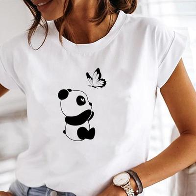 (Asian Size) Women Print Lady Tee Top Clothing Panda Animal Trend Cute 90s Casual Short Sleeve Fashion Tshirt  Female Graphic T-shirt