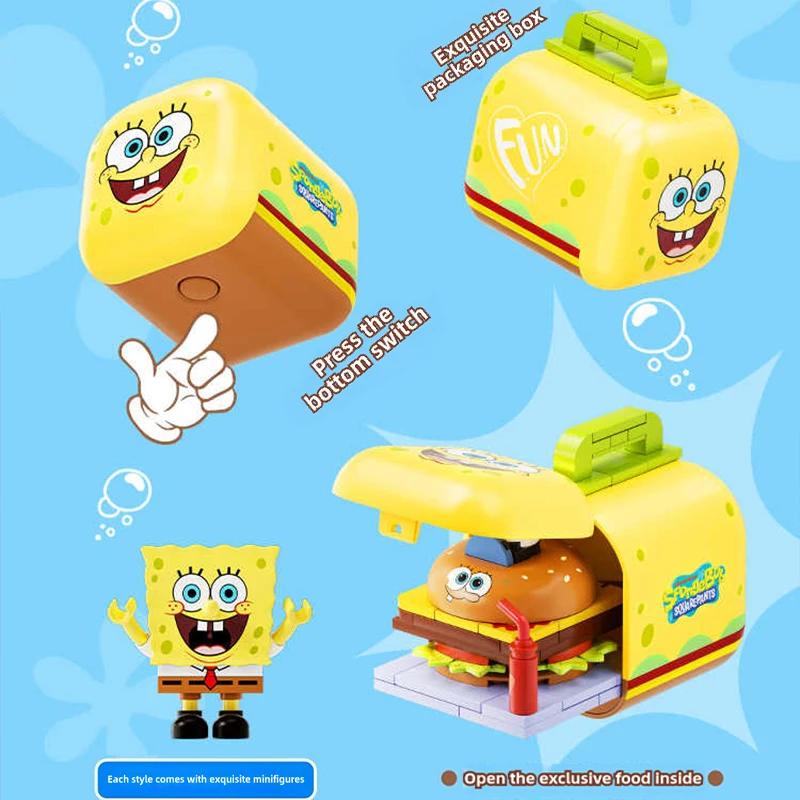 SpongeBob SquarePants Blind Box Building Blocks Cartoon Food Model Bricks Collection Display Childrens DIY Toys Holiday Gifts