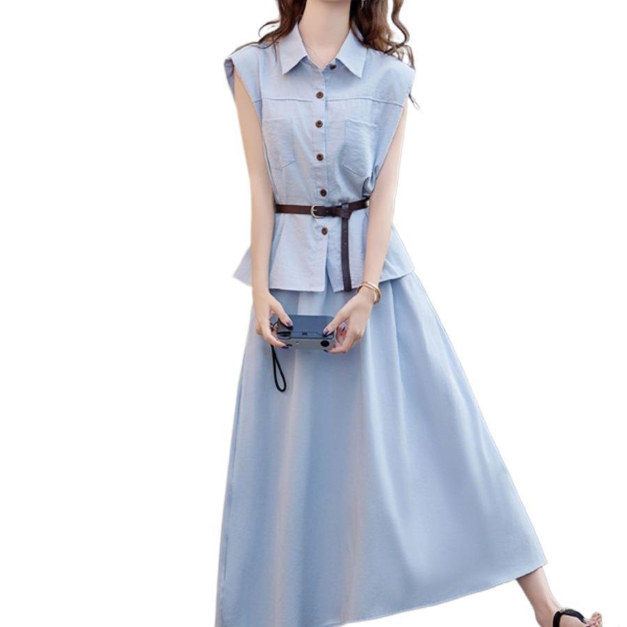 Women's Summer 2026 Stylish Sleeveless Shirt & Skirt Set - Elegant and Beautiful