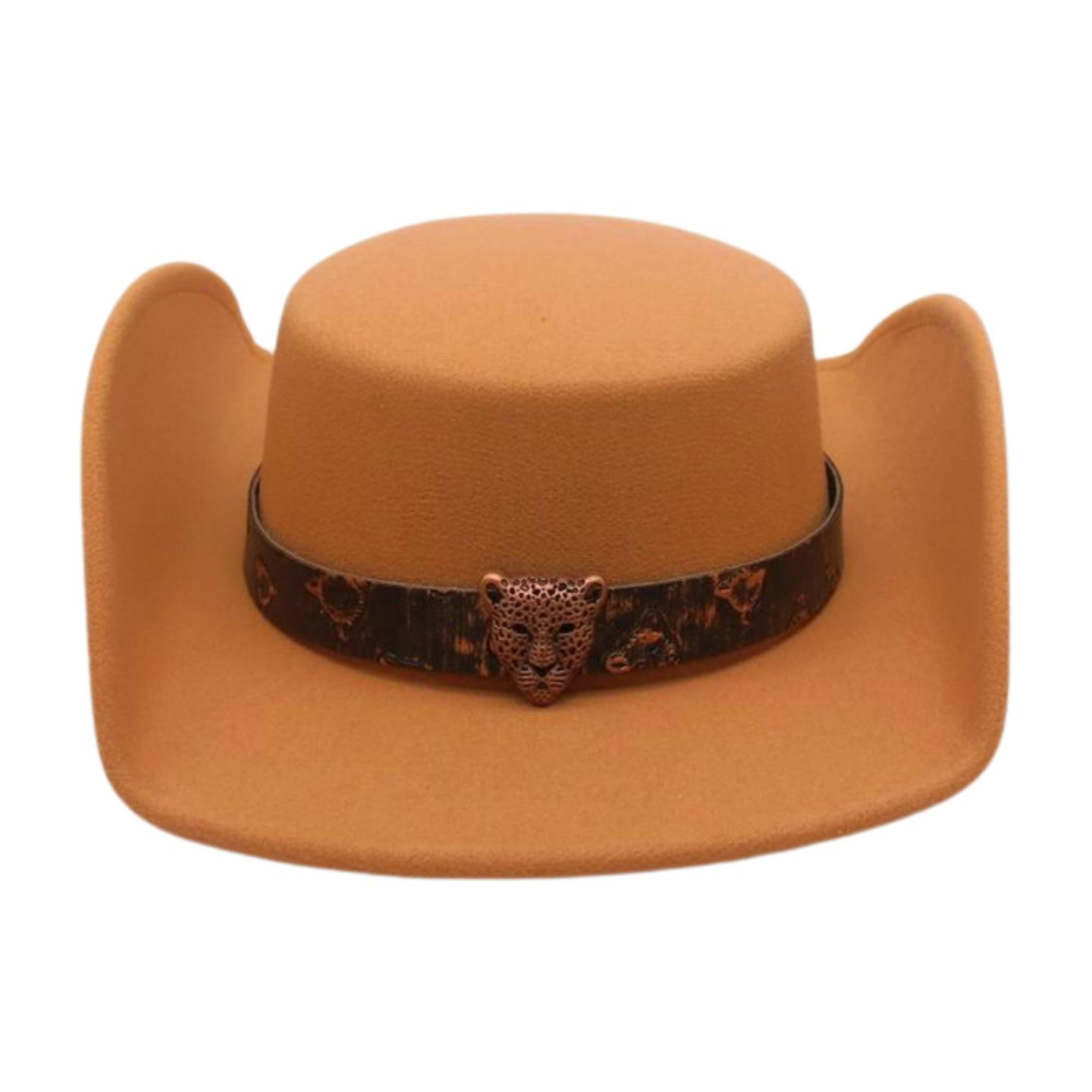 

Retro Jazz Elegant Jazz Hat Ethnic Style Tibetan Leopard Head Premium Stage Performance Top Hat one size [m round cowhide]