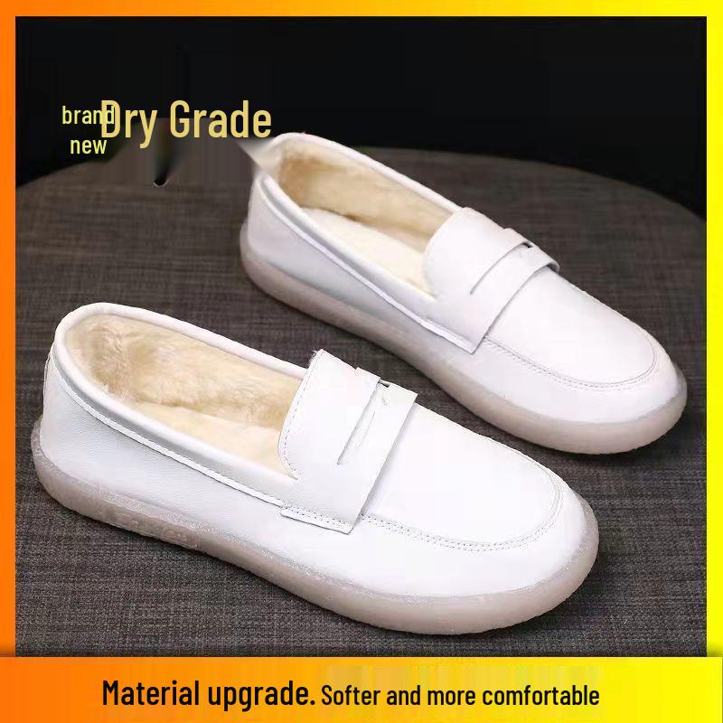 2025 Women's Versatile Soft Sole Flat Nurse Shoes - White Leather for Spring & Autumn