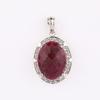 925 Sterling Silver Platinum Plated Dyed Ruby Oval Pendant White Topaz Handmade Fine Jewelry Gift for Her