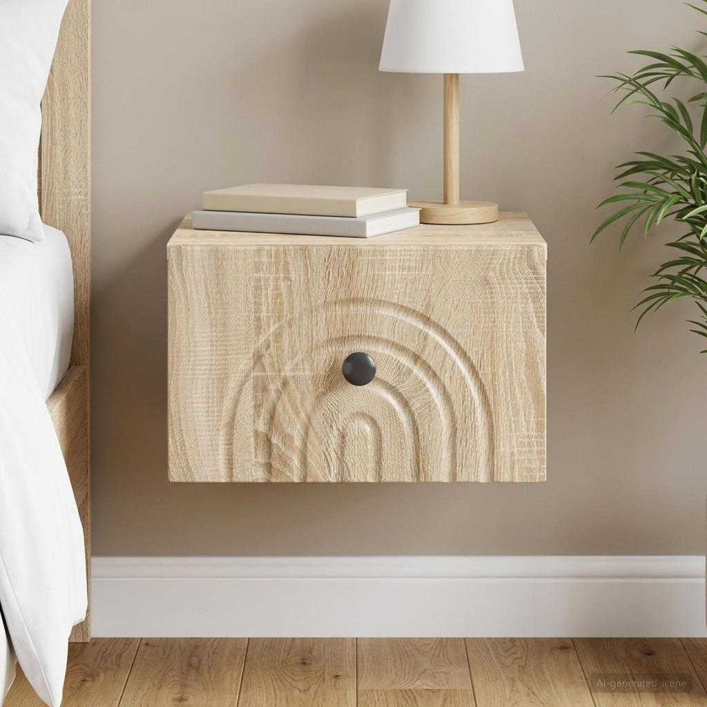 Wall Mounted Nightstand Sonoma Oak 33 x 34.5 x 20 cm