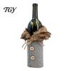 Herringbone Tweed Wine Sleeves Christmas Sweater Bottle Cover, Faux Fur Collar And Button Festive Cover for Home Coat Design Plaid Clothes Party