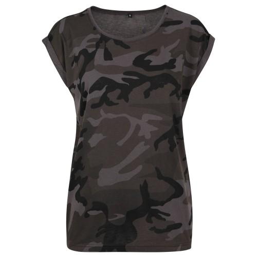 

Build Your Brand Womens/Ladies Camo Extended Shoulder T-Shirt S
