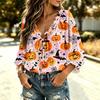 Women's Halloween Print Ruffle V-Neck Blouse with