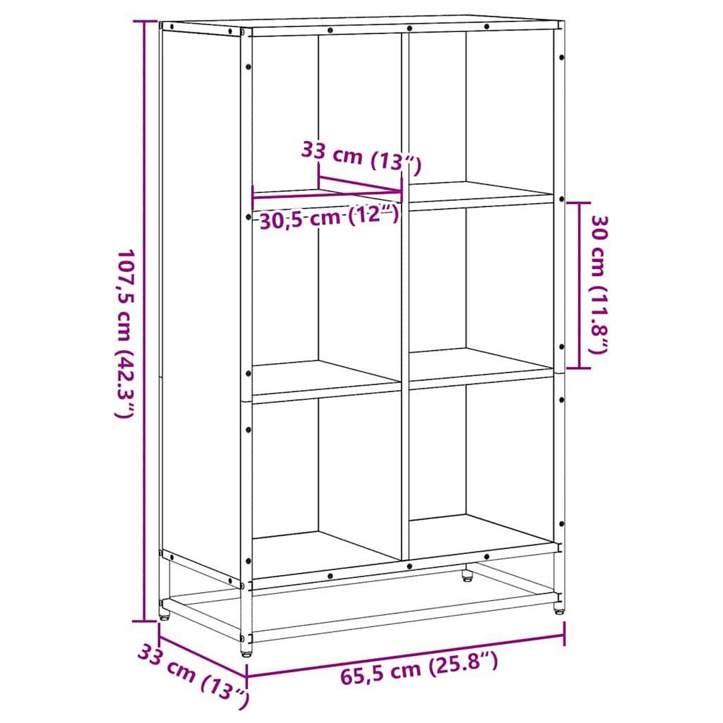 Bookshelf Smoked Oak Finish 65.5 x 33 x 107.5 cm Engineered Wood