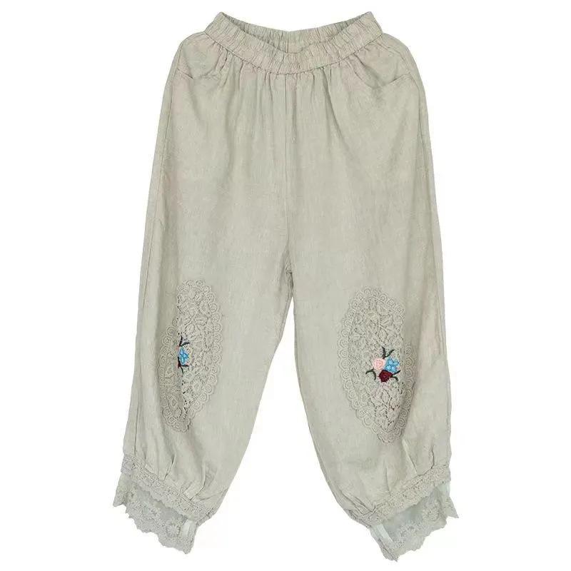 Vintage Cotton Linen Pants Women Summer Pockets Beach Trousers Casual High Waist Loose Harem Pants