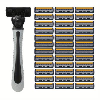 Men and Women Manual Safety Razor Blade 3-Layer Stainless Steel Hair Removal Shaving Blades Replaceable Shaver Head