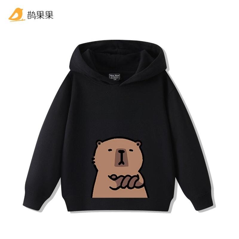 Children's cartoon fun capybara print casual hooded sweatshirt boys girls fall and winter outdoor comfortable warm hoodie