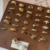 Vintage Geometric Metal Floral Open Ring – European & American Style Index Finger Jewelry