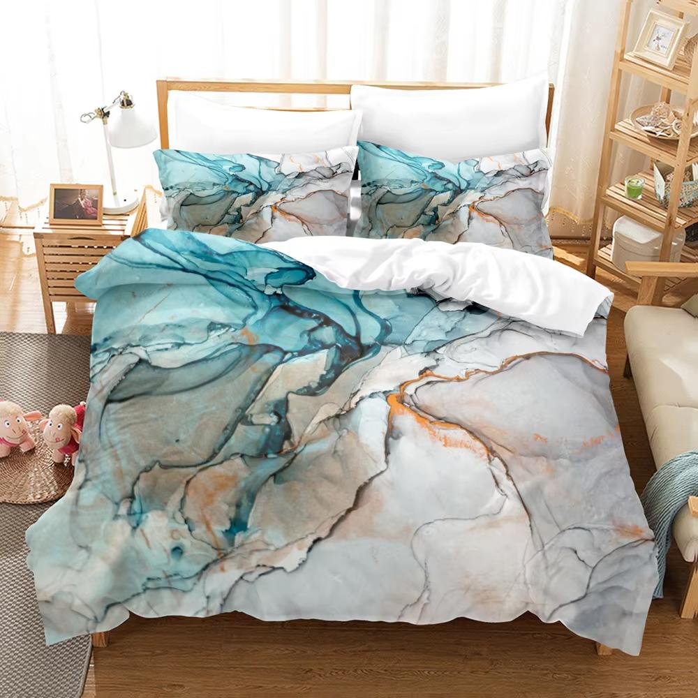 3D Cool Personality Pattern Duvet Cover Set Queen Size Double Bed Modern Marble Stripe Pattern Bedding Set For Kids Adults 3 Pcs