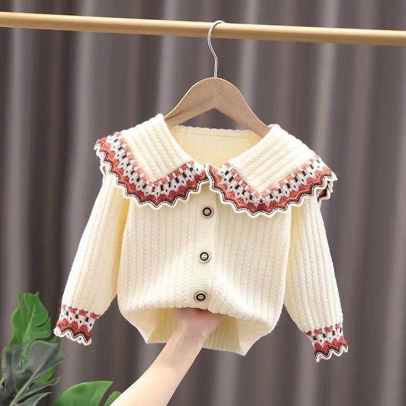 Girls Flower Sweater Cardigan Spring and Autumn Children Fashion Knitwear