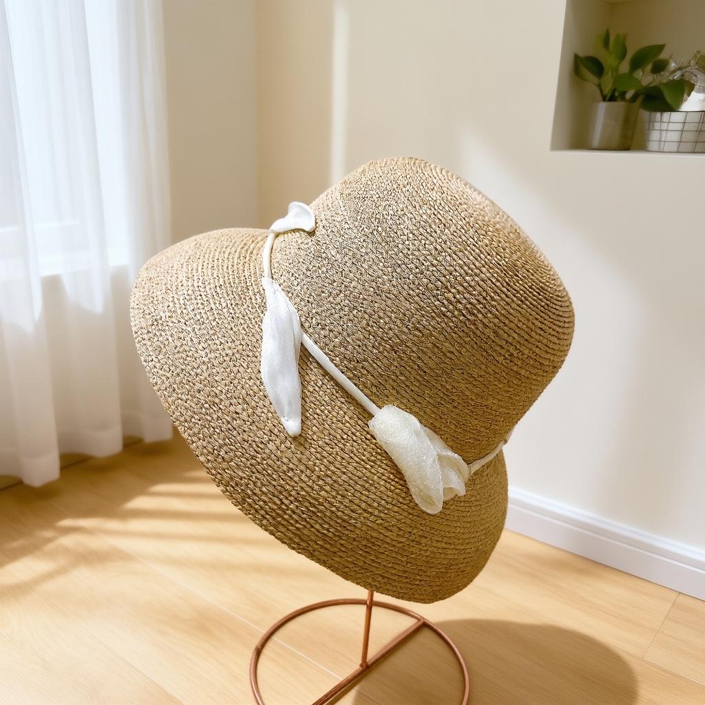 Japanese Hepburn-Style Tulip Raffia Sun Hat for Women - Hand-Woven Summer Straw Hat with Sun Protection