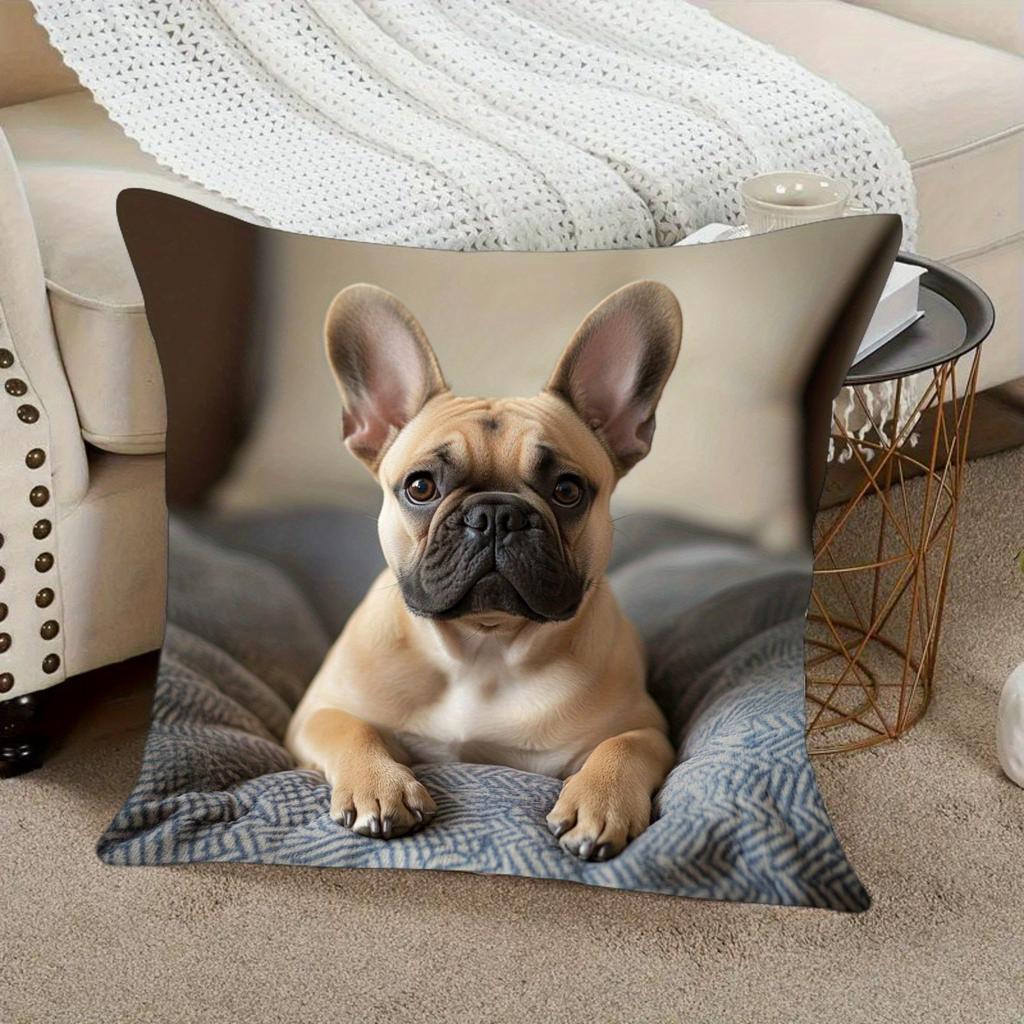 1pc Pillowcase, Cute French Bulldog Realistic Style Pillow Cover