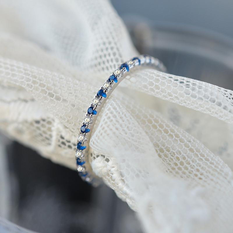 Simple Four-Prong Sapphire Geometric Full Diamond Couple Ring For Women Authentic Sterling Silver Valentine's Day Gift Jewelry