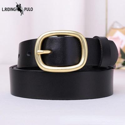 Pure Brass Buckle Ins Style Women's Leather Belt Women's Jeans All-Match Internet Celebrity Same Simple Fashion Pin Buckle Genuine Leather Belt