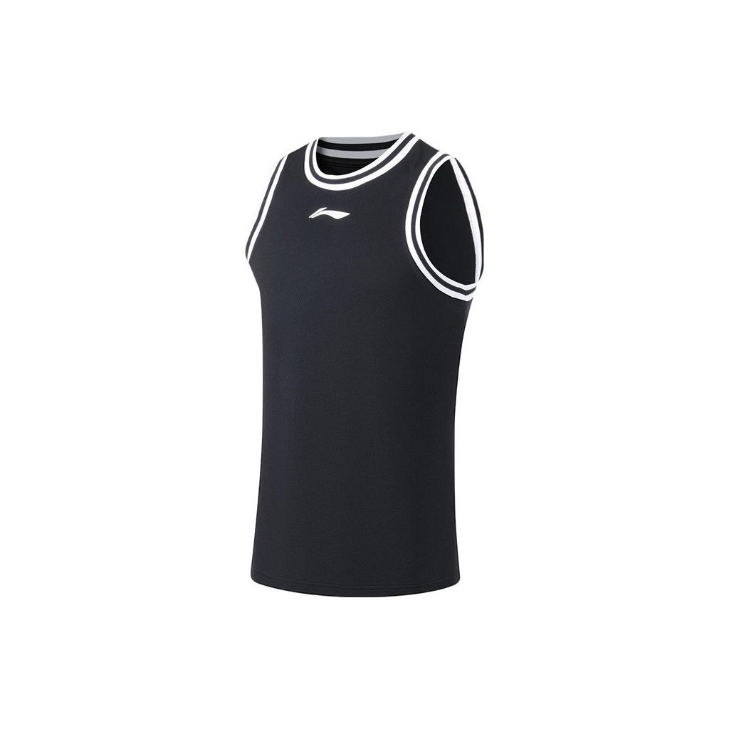 Li Ning Sports Basketball Series Logo Print Sweat-Wicking Comfortable Split Basketball Set Men Sportswear Black White AATT001-6