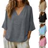 Women Lightweight Loose V Neck Tops  Casual 3/4 Sleeve Linen Shirts