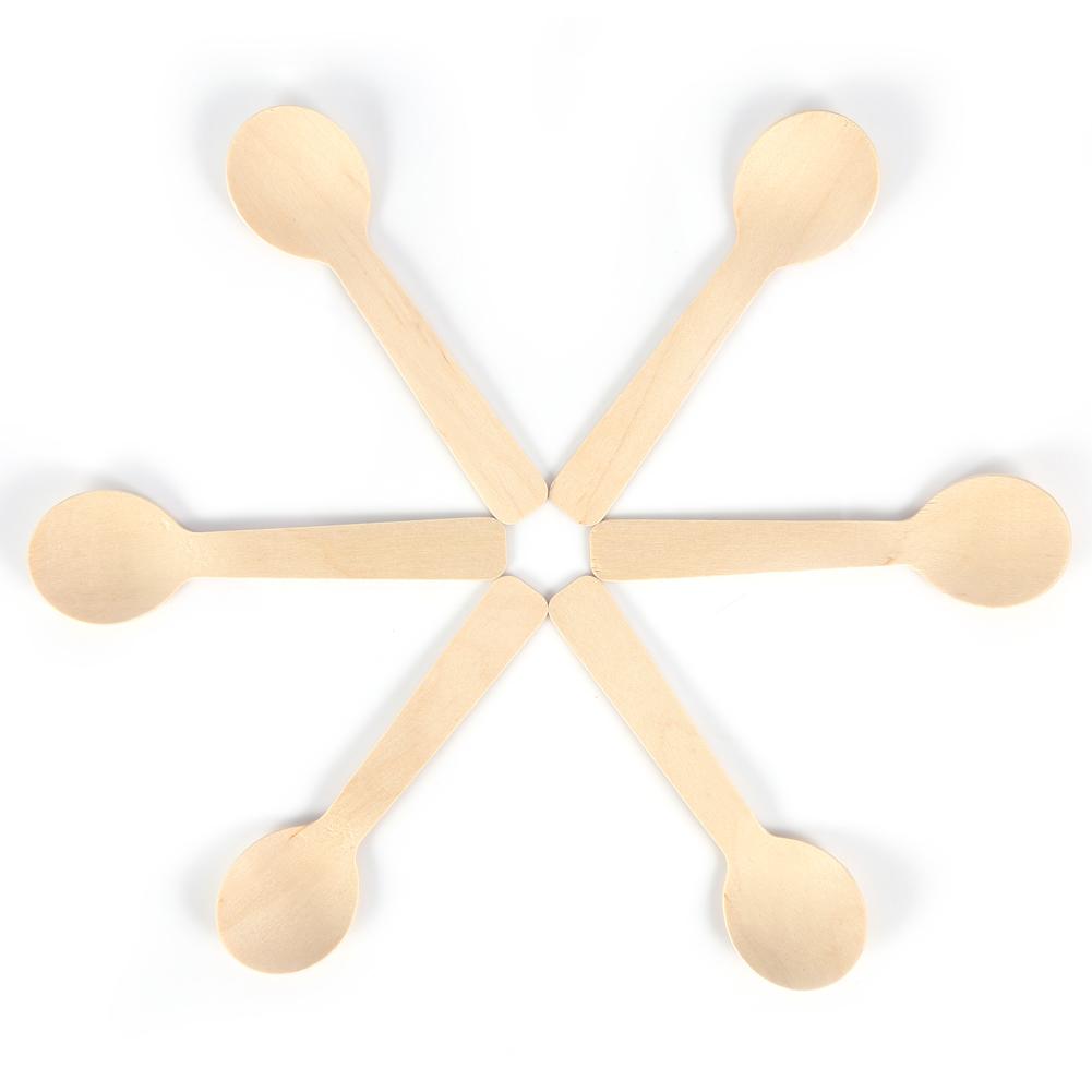 100pcs Disposable Wood Spoons Ice Cream Tea Spoon 10cm Flatware Cutlery Bupplies