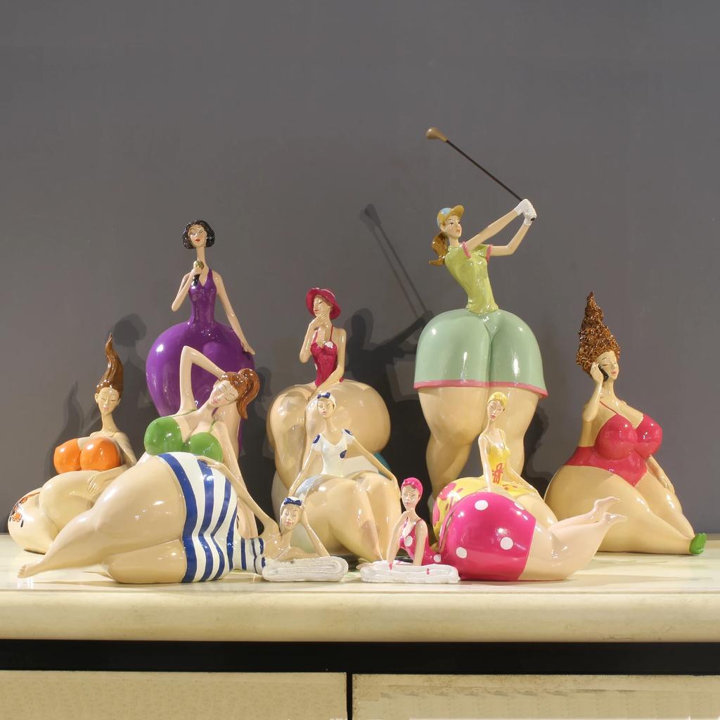 Nordic Plump Beauty Female Figurines Sculpture Ornaments Home Living Room Desk Fat Girl Statue Resin Decoration Accessories