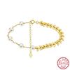 ORSA JEWELS 925 Sterling Silver Vintage Chunky FishBone Link Chain Bracelet with Pearl for Women Girls Fashion Jewelry GPB45