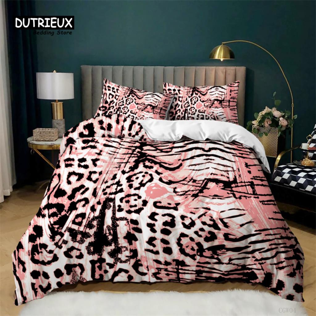 Luxury Leopard Print Bedding Set King Queen Size Microfiber Geometric Stripe 3D Print Duvet Cover With Pillowcases Bedroom Decor