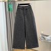 Women's Retro Houndstooth Wool Wide-Leg Pants: Thick, Plus-Size, Elastic High Waist - Winter Casual Versatile Straight Style