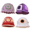 Elegant Bucket Hat Floral Granny-square Crochet Hat Holiday Decors Vacation Hat Western Cloch Style for Schoolgirls