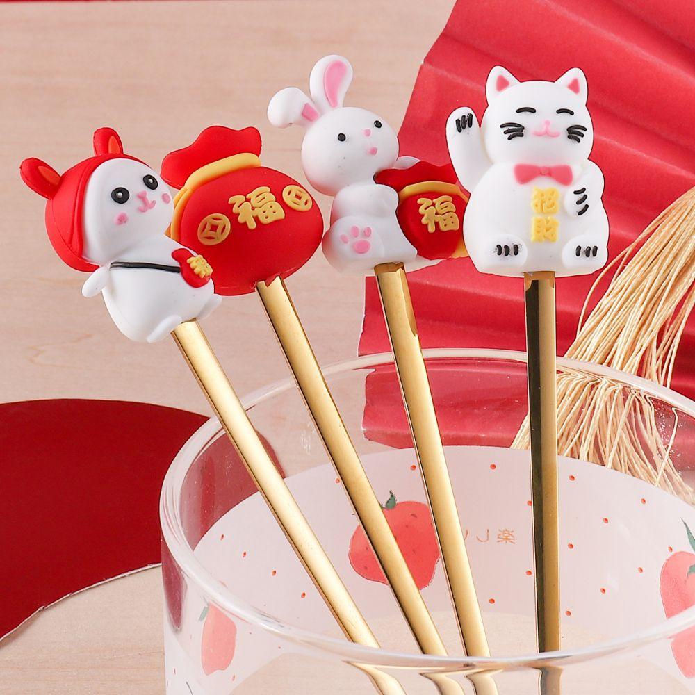 HANYANG Set de tacâmuri cu lingură cadou de Anul Nou Linguriță de cafea Furculiță cu fructe Set lingură mică