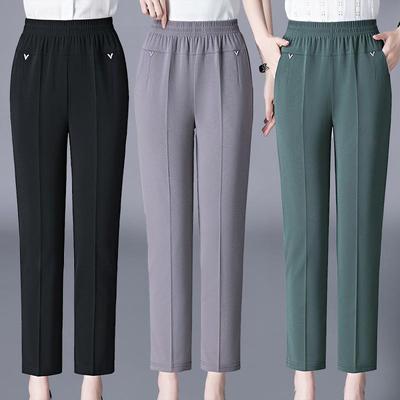 Calças Capris de Verão Elásticas de Cintura Alta para Mulheres de Meia-Idade e Idosas